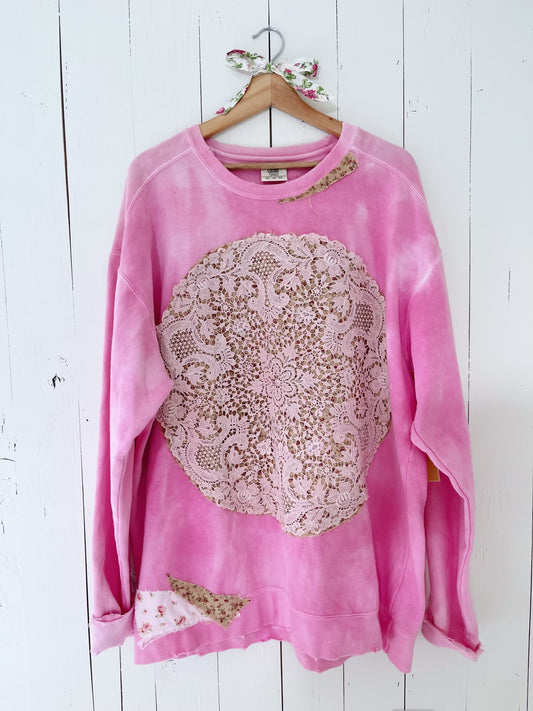 Pink Crochet Crewneck